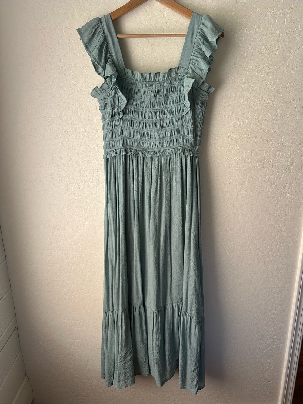 August Sky Smocked Ruffle Midi Dress Size S